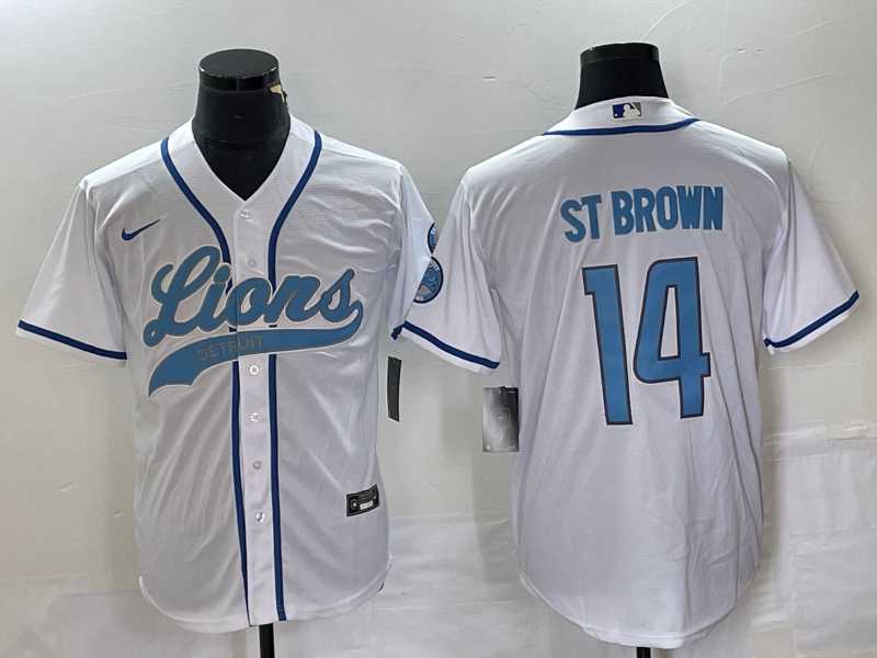 Mens Detroit Lions #14 Amon Ra St Brown White With Patch Cool Base Stitched Baseball Jersey->detroit lions->NFL Jersey